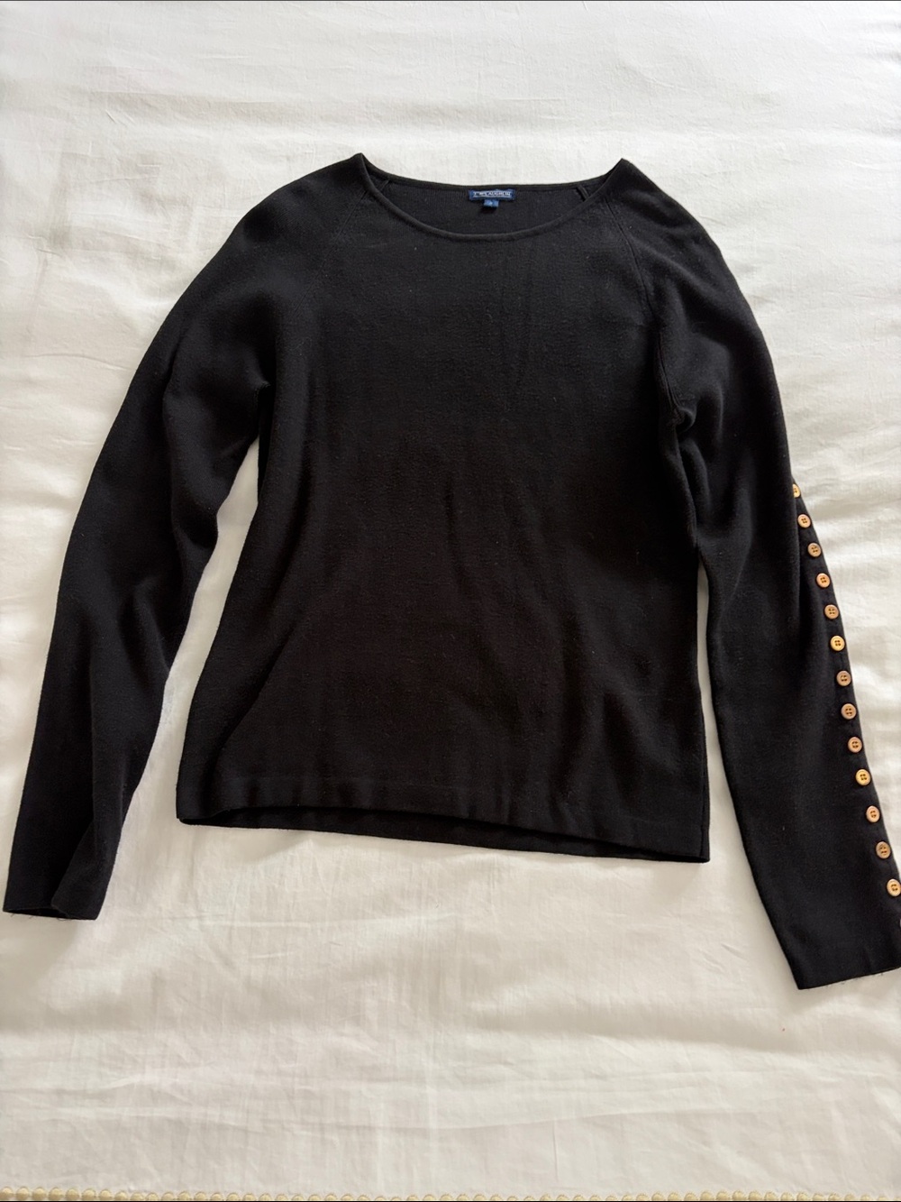 J. McLaughlin Black Long Sleeve Sweater with Button Sleeve Detail S